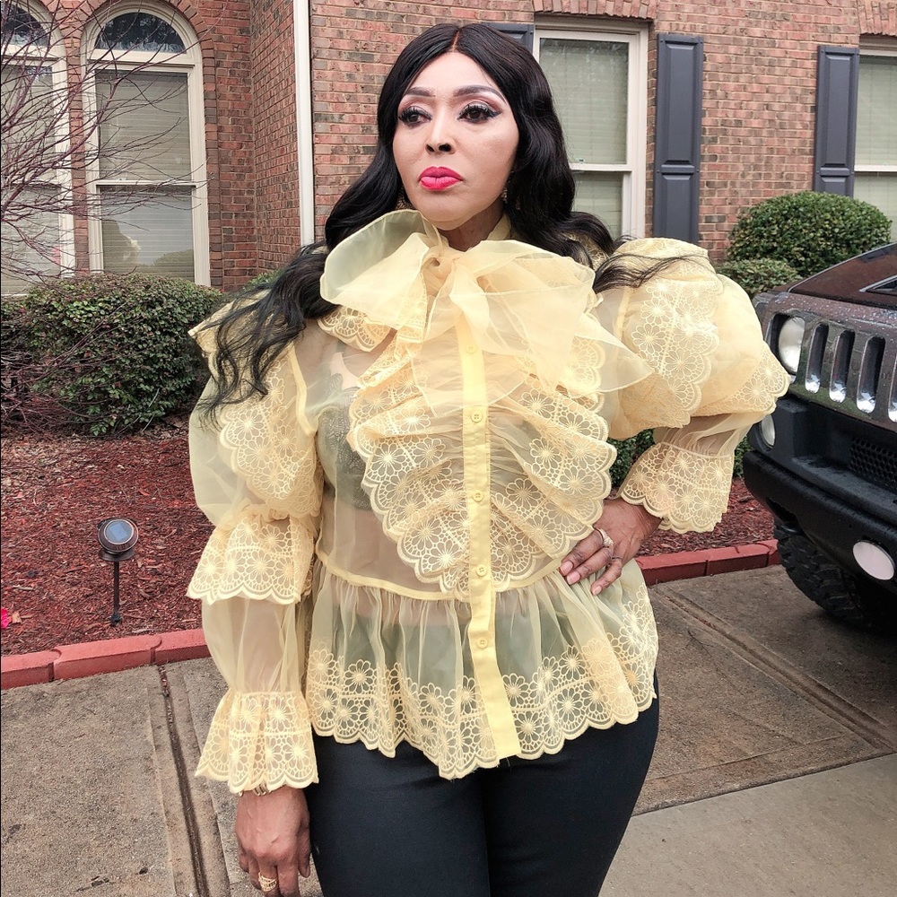 N by Nancy Yellow Blouse with Lace Accent